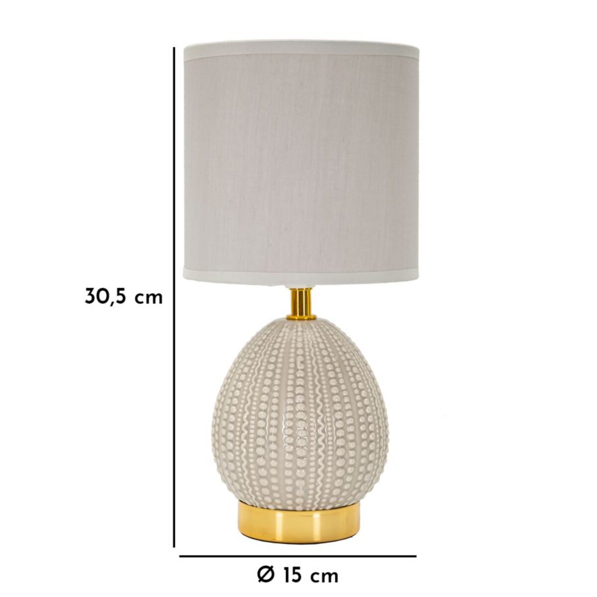 Lampa stołowa Flavi, kolor szary, ceramika, żelazo i tkanina, 15 x 15 x 30,5 cm, 1 x E14, do salonu i sypialni, Mauro Ferretti