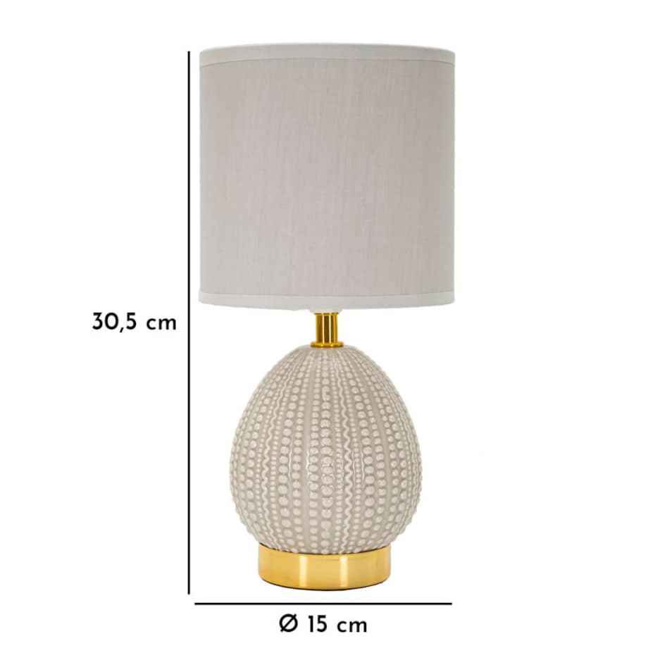 Lampa stołowa Flavi, kolor szary, ceramika, żelazo i tkanina, 15 x 15 x 30,5 cm, 1 x E14, do salonu i sypialni, Mauro Ferretti
