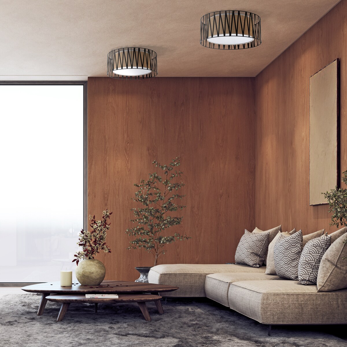 Lampa sufitowa TK Lighting HARMONY NATURE 50 5940 czarno-biała z jutą E27 4x15W do salonu i jadalni