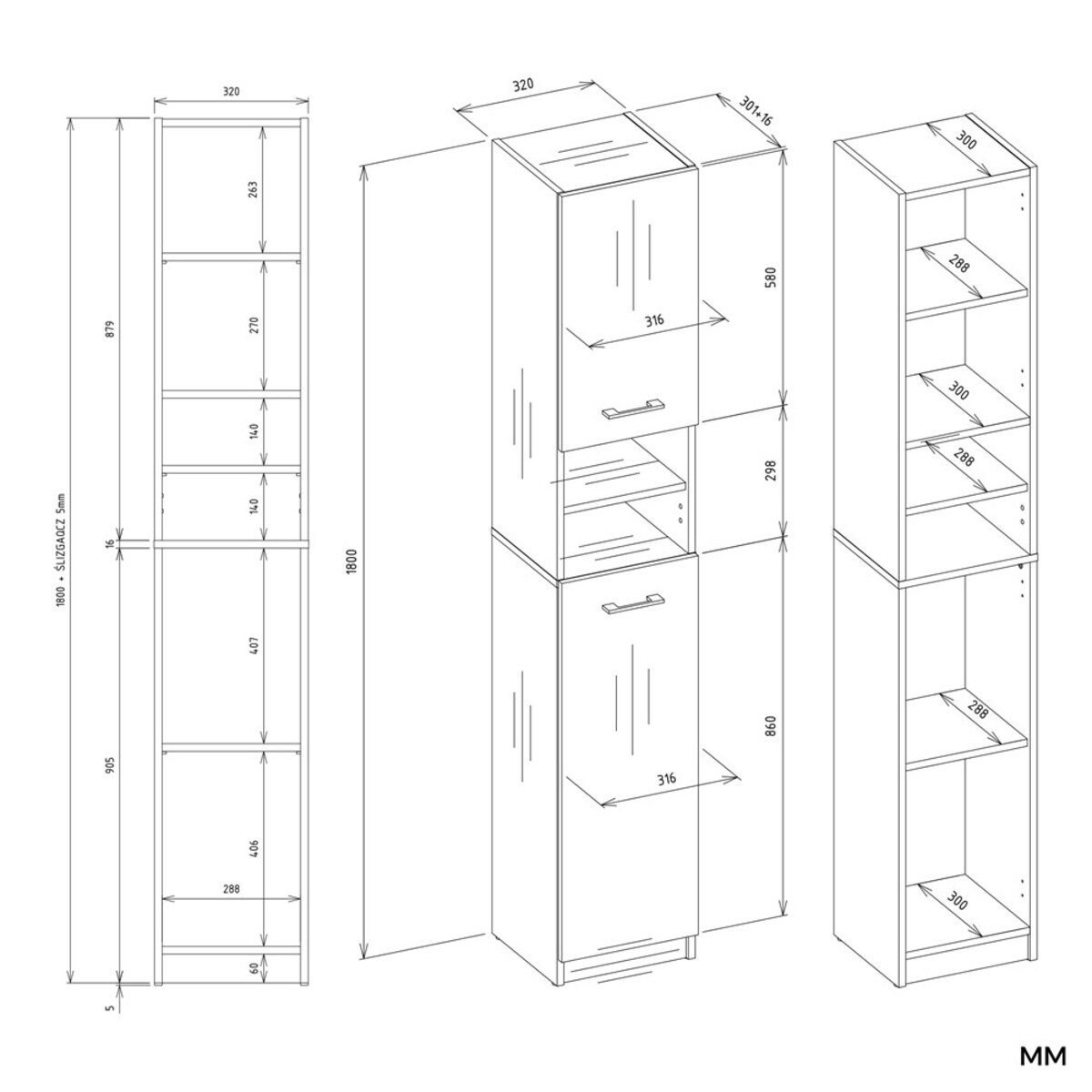 Szafka Łazienkowa Słupek 32 cm MARBELA 1.0 Regał Słupek 2 Drzwi KASZMIR BEŻ