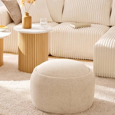 Pufa ze schowkiem, szenilowa, beżowy melanż, Elior, Ø60 cm