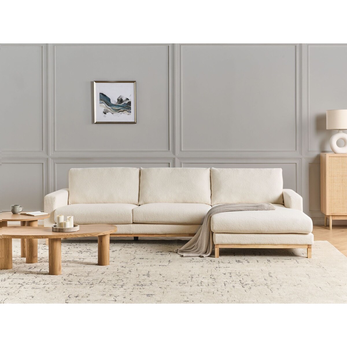 Narożnik dla 4 osób SIGGARD Boucle Biały Lewostronny