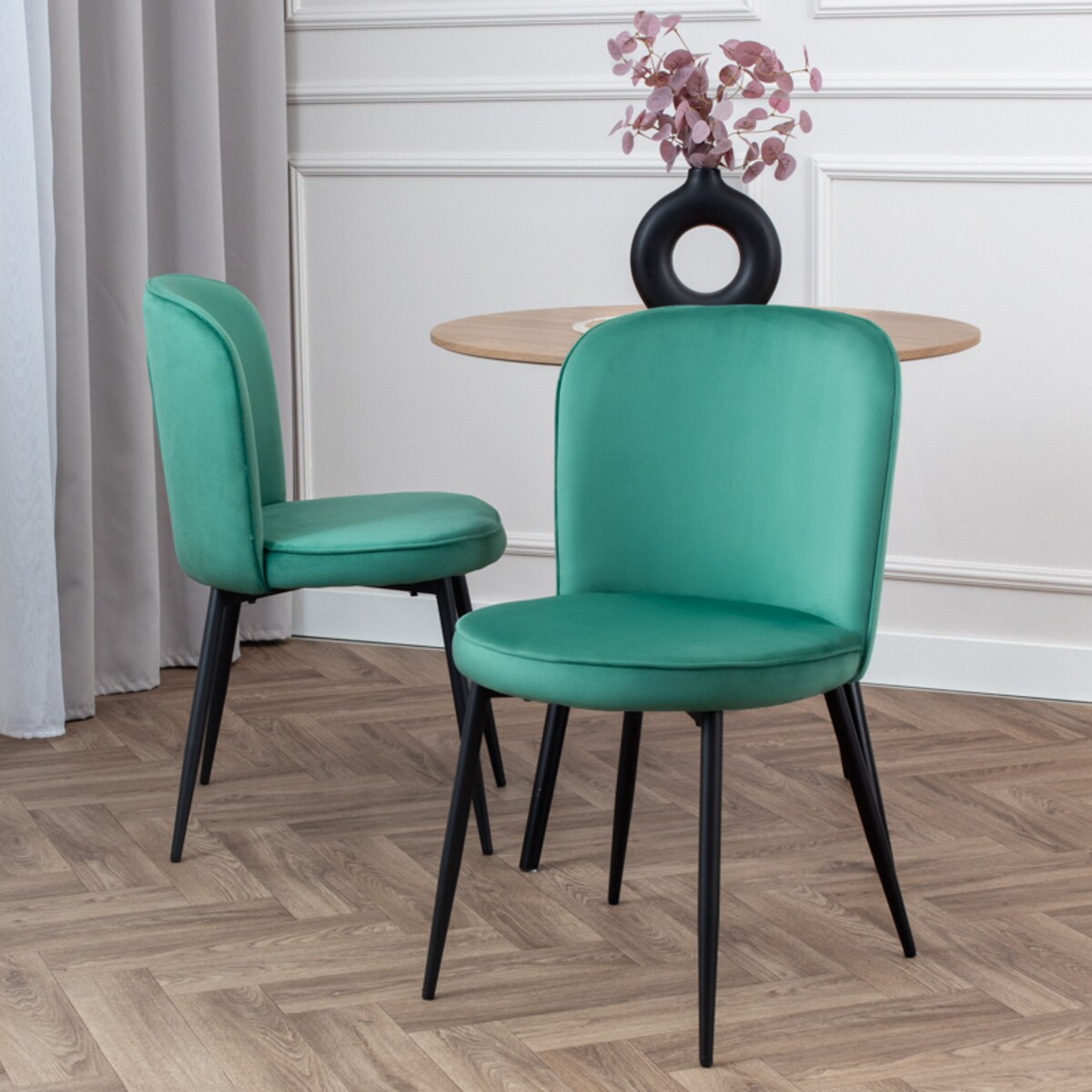 Krzesło tapicerowane do salonu jadalni welurowe wygodne zielone