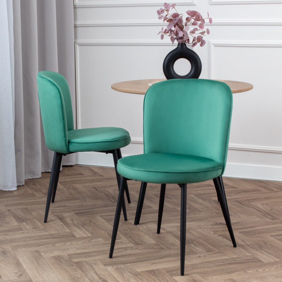 Krzesło tapicerowane do salonu jadalni welurowe wygodne zielone