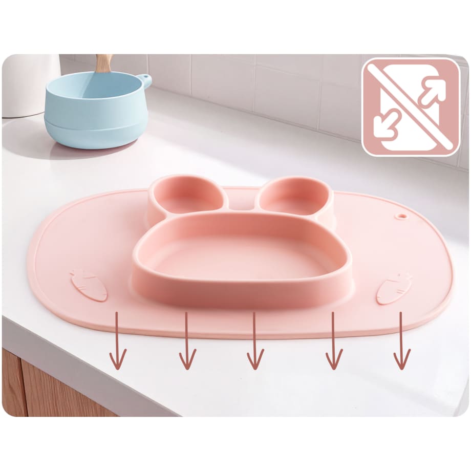 Talerzyk dla dziecka silikonowy do karmienia Królik różowy Ricokids