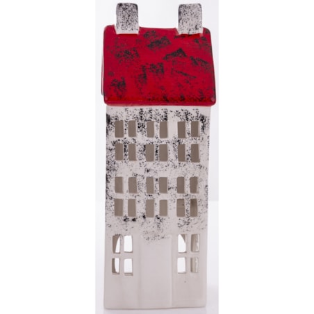 Domek ceramiczny biały z czerwonym dachem, 25x9x9 cm KEDOM