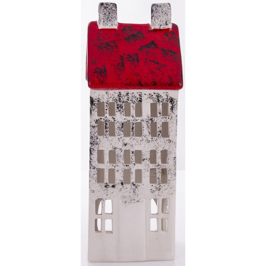 Domek ceramiczny biały z czerwonym dachem, 25x9x9 cm KEDOM