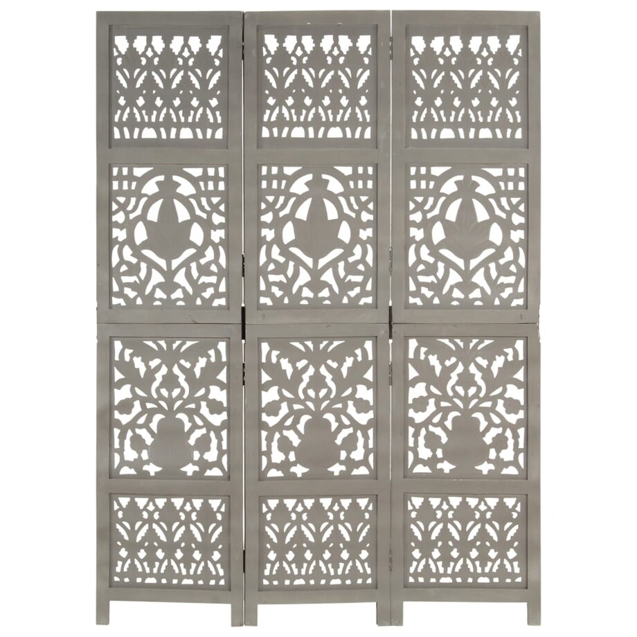 vidaXL Parawan 3-panelowy, rzeźbiony, szary, 120x165 cm, drewno mango