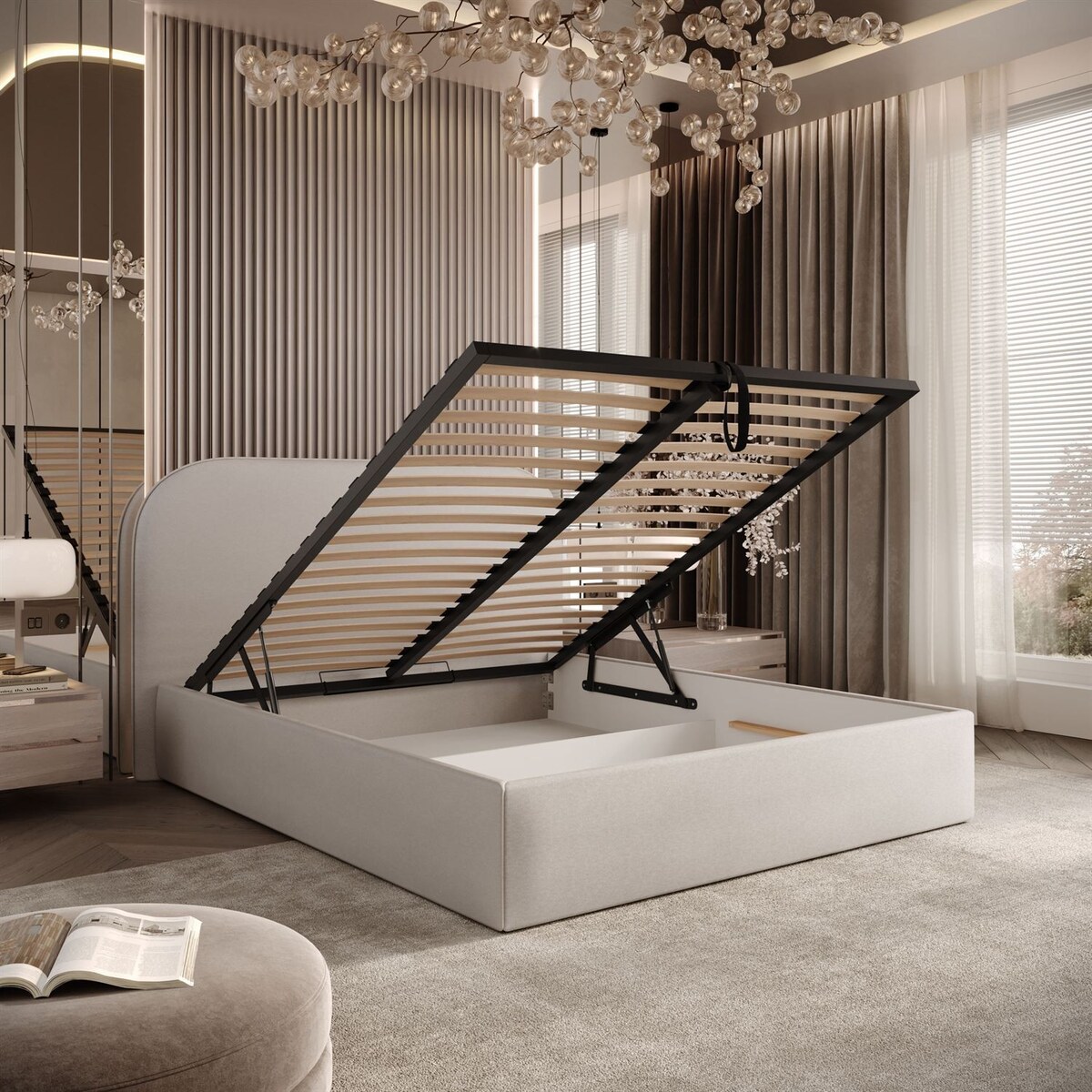 Łóżko tapicerowane OLIMPIA, pojemnik na pościel, s34, 120x200, Castel 04