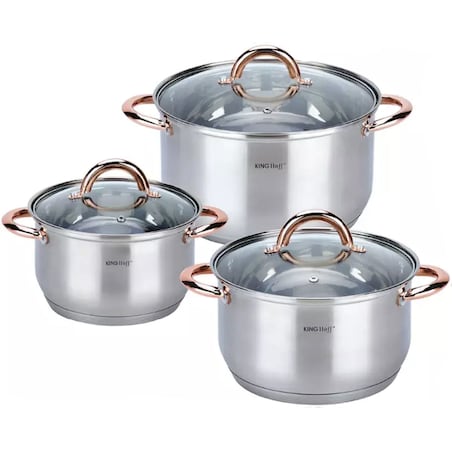 Zestaw garnków stalowych 6 ele. garnki na indukcję komplet Rosegold KINGHOFF