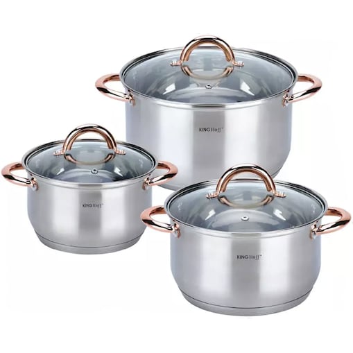 Zestaw garnków stalowych 6 ele. garnki na indukcję komplet Rosegold KINGHOFF