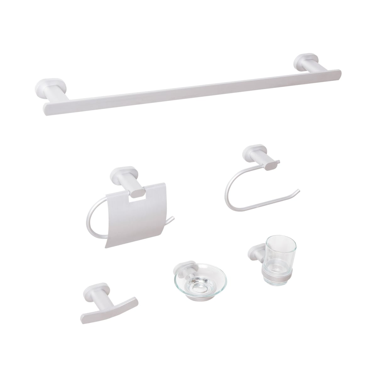 Zestaw akcesoriów toaletowych 6 elementów TOCOPILLA Z uchwytami i haczykami na ręczniki Srebrny
