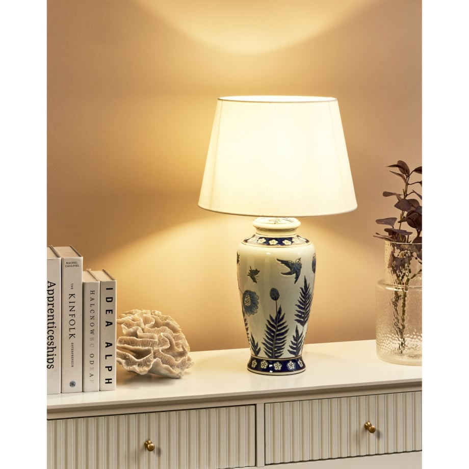 Lampa stołowa BIJELA Porcelana Biały/ niebieski