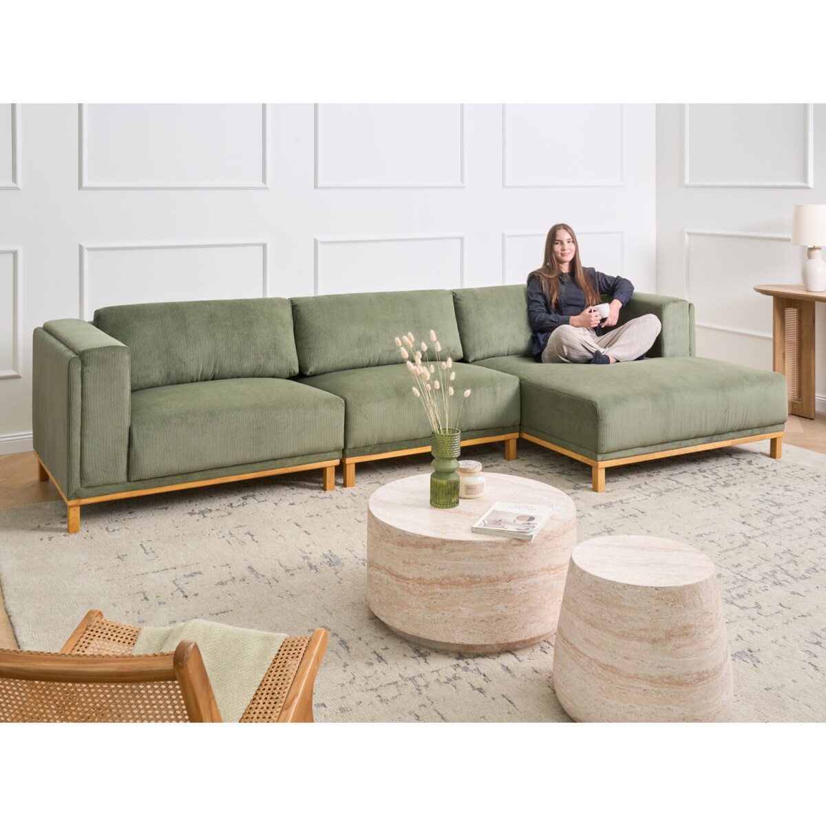 Narożnik dla 5 osób VENG Sztruks Zielony Lewostronny