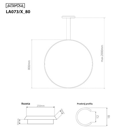 Lampa wisząca Ledowe Okręgi No.1 X 80cm 4k 43W czarny