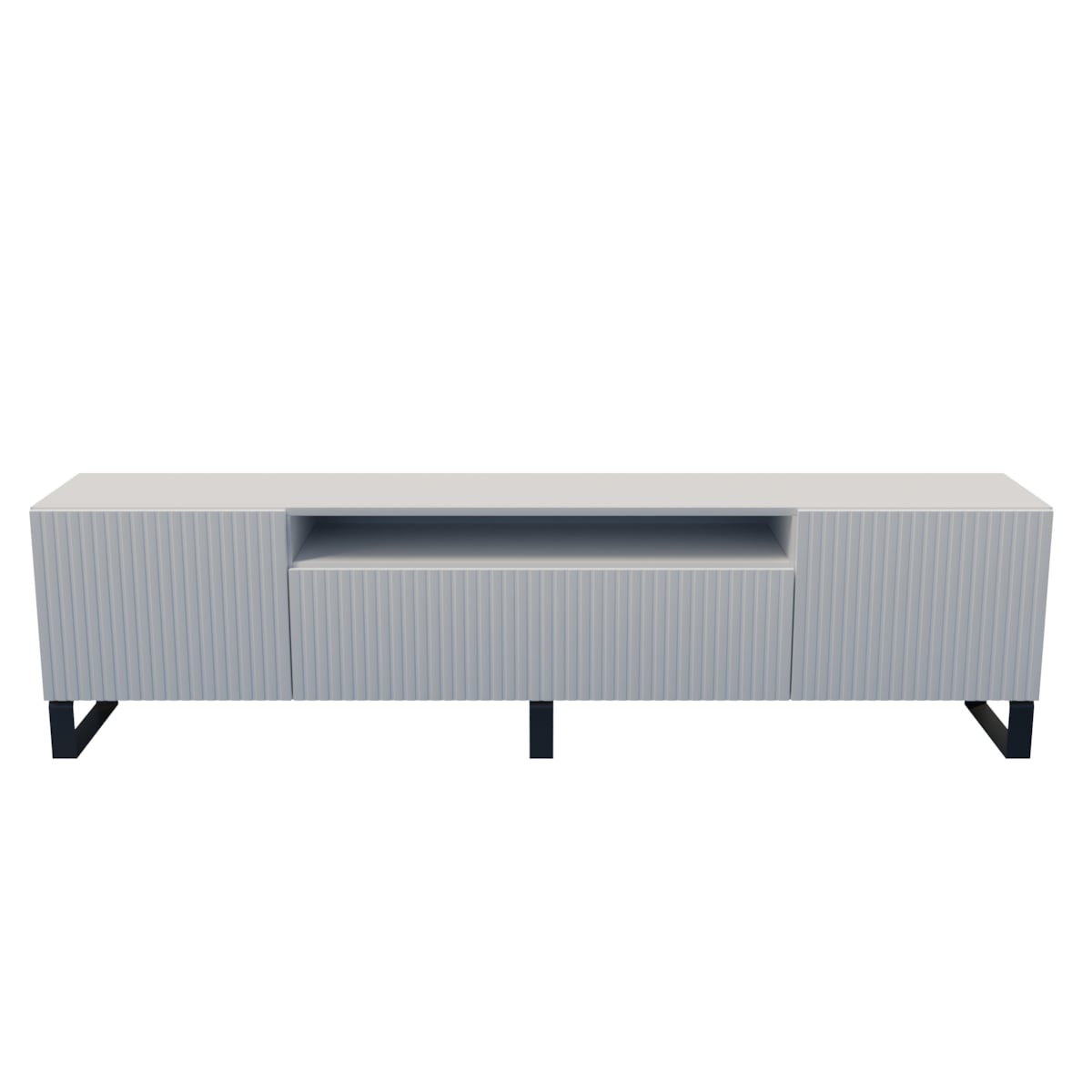 Szafka RTV MARCO 200 cm, na metalowych nogach, frezowane fronty- biała