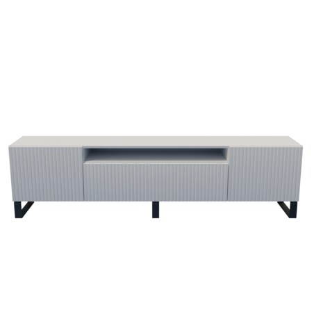 Szafka RTV MARCO 200 cm, na metalowych nogach, frezowane fronty- biała