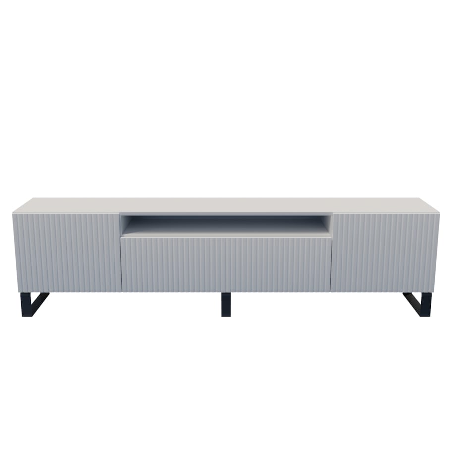 Szafka RTV MARCO 200 cm, na metalowych nogach, frezowane fronty- biała