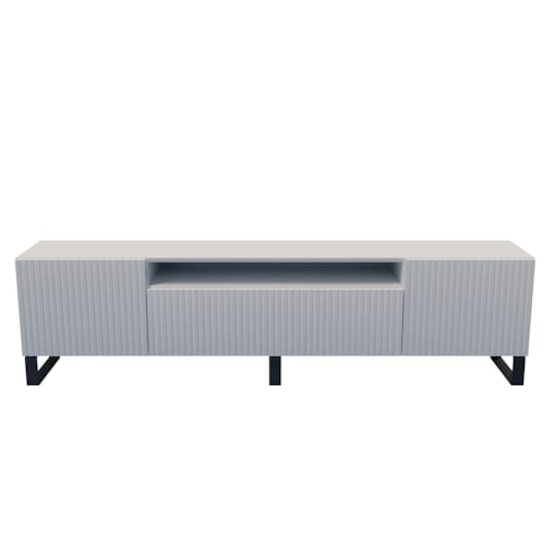 Szafka RTV MARCO 200 cm, na metalowych nogach, frezowane fronty- biała