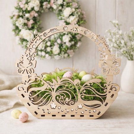 Drewniany koszyk wielkanocny HAPPY EASTER