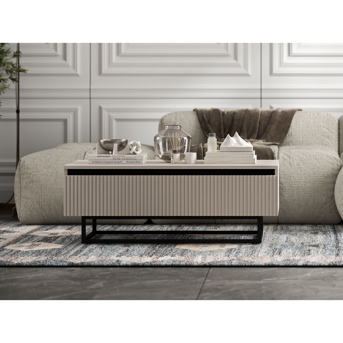 Stolik kawowy Glamour prostokątny elegancka ława Kaszmir Mat Czarny Stelaż 109 cm