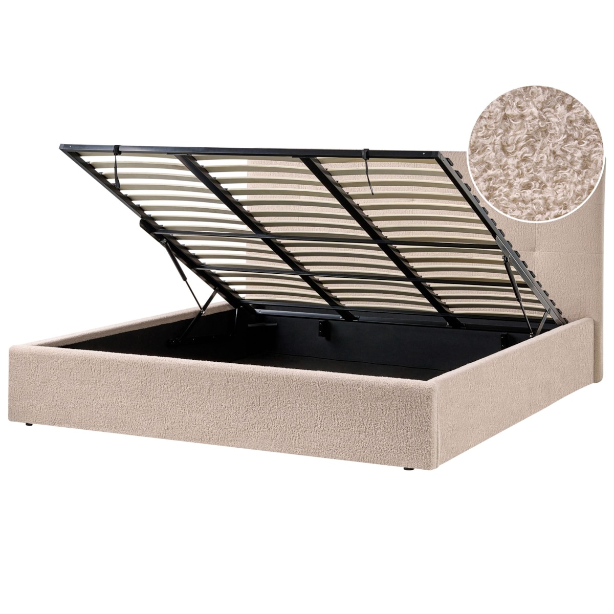 Łóżko z pojemnikiem Boucle LORIENT 180 x 200 cm Beżowy
