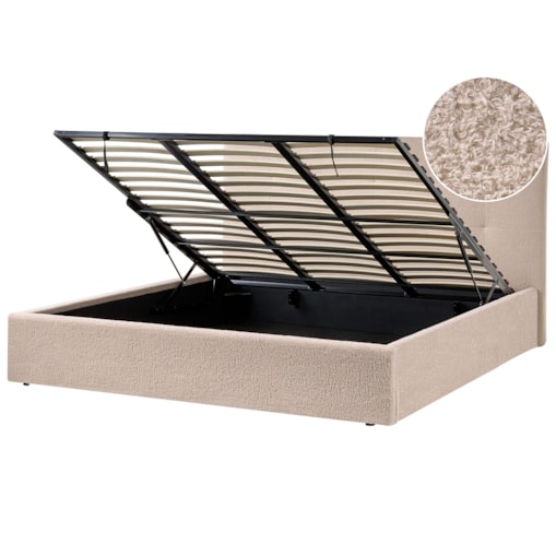 Łóżko z pojemnikiem Boucle LORIENT 180 x 200 cm Beżowy