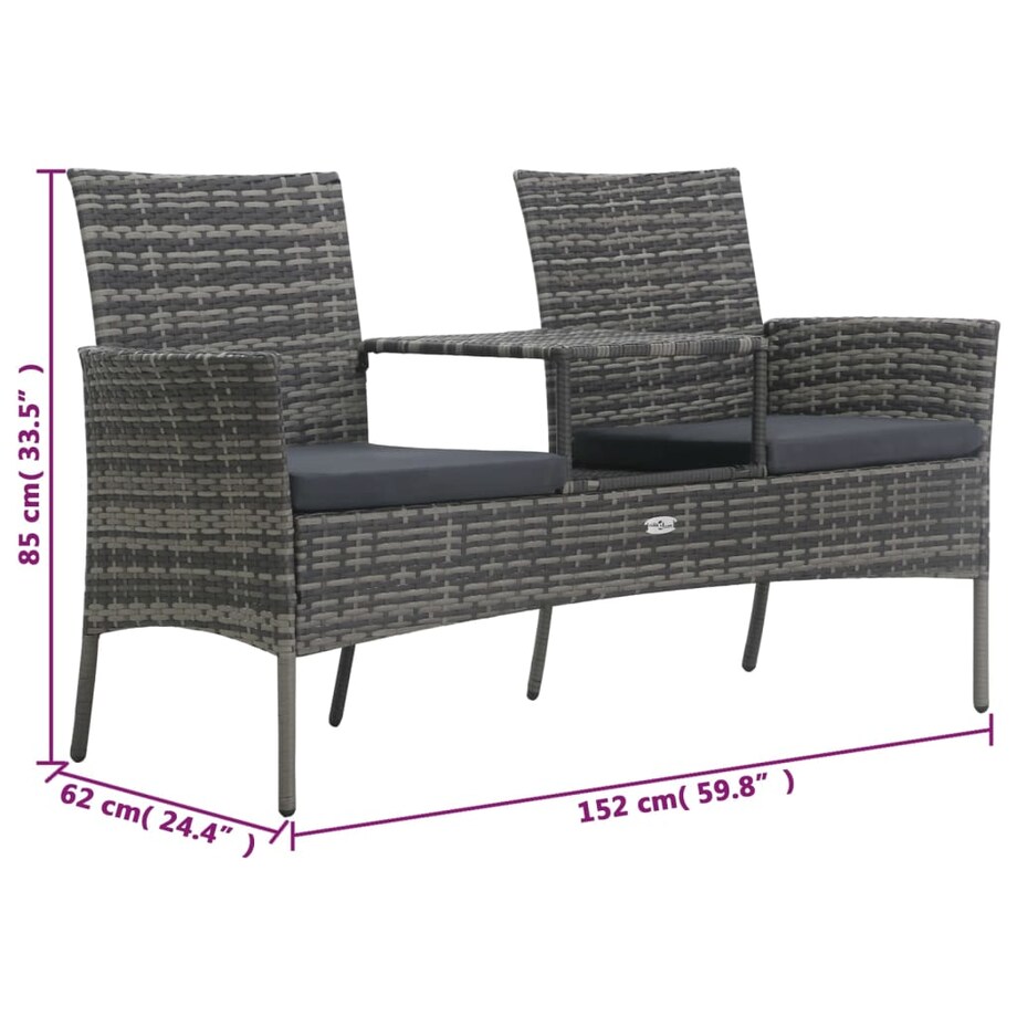 vidaXL Dwuosobowa sofa ogrodowa ze stolikiem, polirattan, antracyt