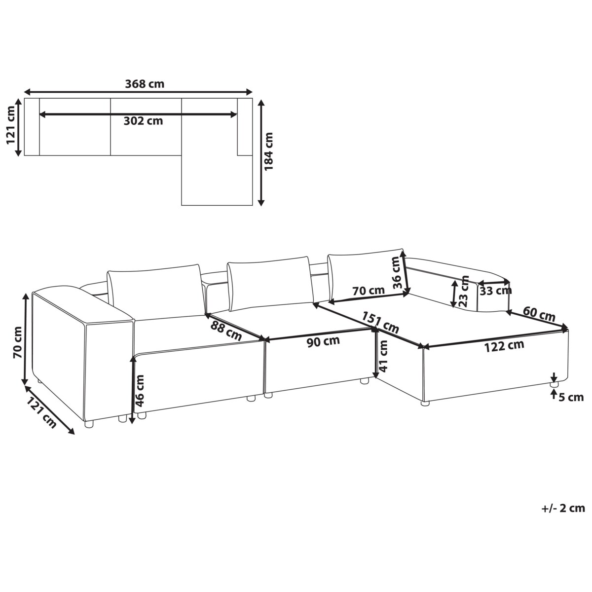 Narożnik modułowy dla 4 osób BRANDE Szary Lewostronny