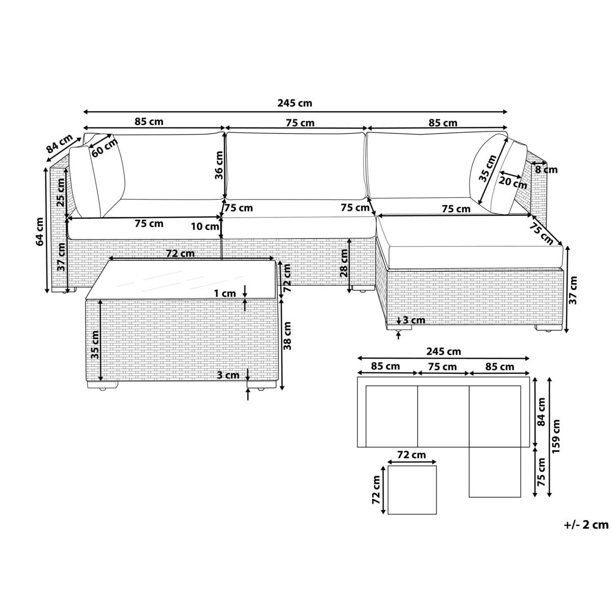 Narożnik ogrodowy ze stolikiem dla 4 osób SANO Lewostronny Technorattan Czarny