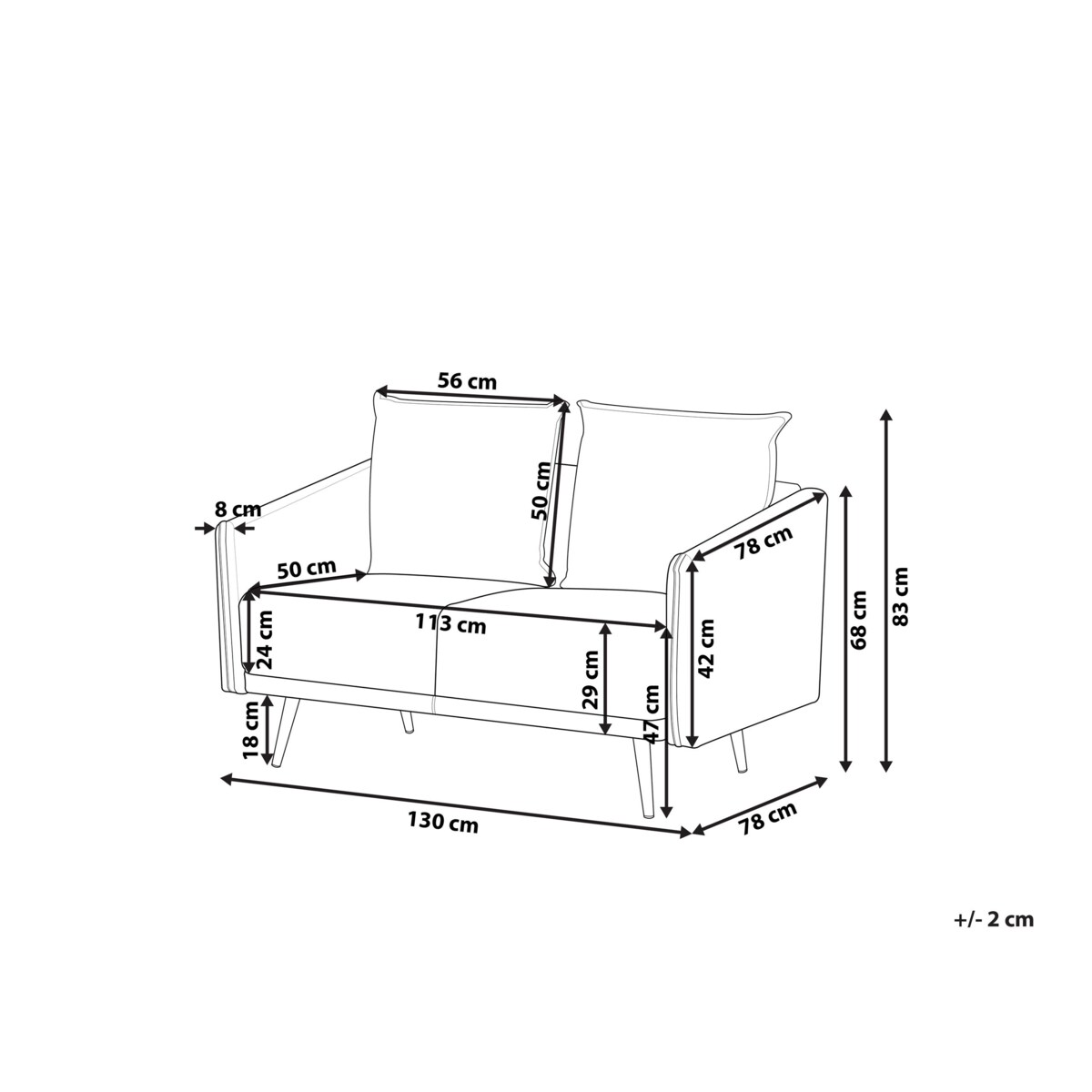 Sofa 2-osobowa welurowa szara MAURA