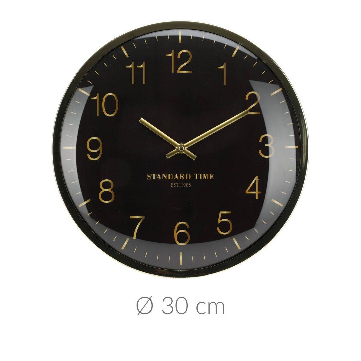 Zegar ścienny czarny ze złotymi wskazówkami i numerami na tarczy, Ø 30 cm