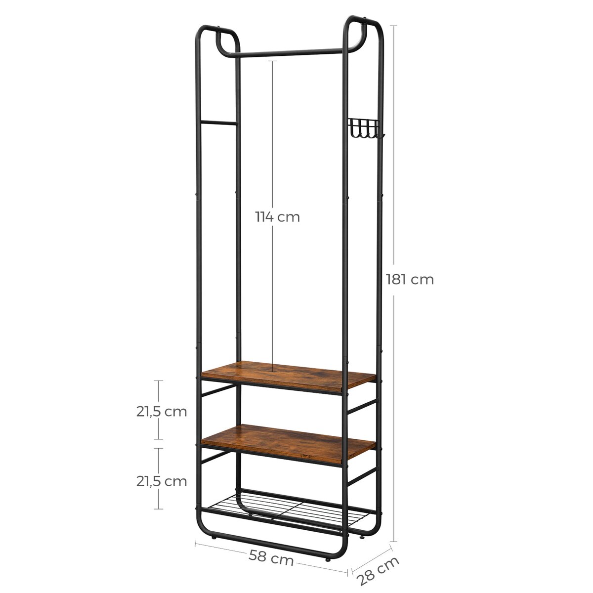 Wieszak Stojak Na Ubrania 58X28X181 Cm Czarny, Rustykalny Brąz