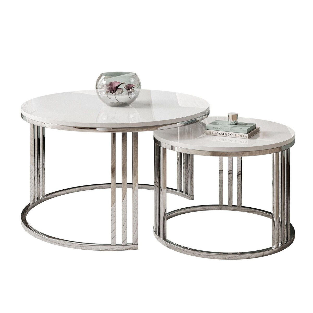 Stolik kawowy 2w1 LORI chrom biały połysk