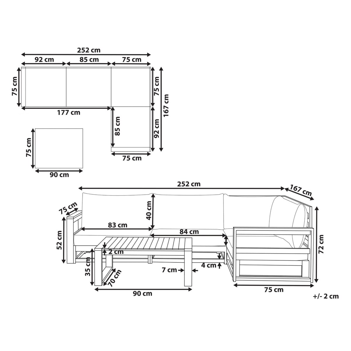 Narożnik ogrodowy ze stolikiem dla 4 osób TIMOR Lewostronny Modułowy Certyfikowane drewno akacjowe Jasnobrązowy