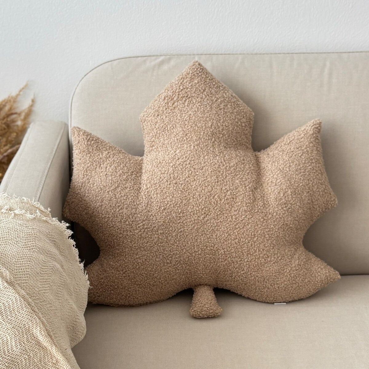 Poduszka jesienna liść Klon beżowy boucle