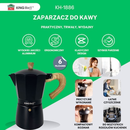 Kawiarka espresso Kafeterka ciśnieniowa indukcja KINGHOFF 300ml 6 filiżanek