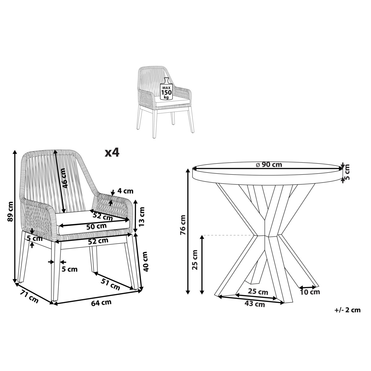 Zestaw ogrodowy dla 4 osób OLBIA z poduszkami Beton Beżowy