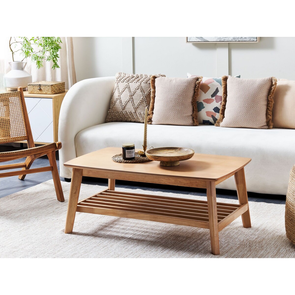 Stolik kawowy z półką jasne drewno TULARE