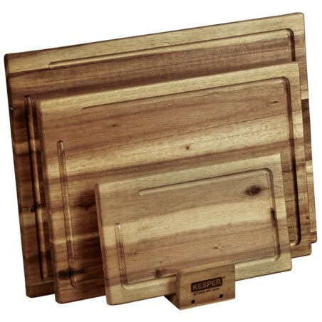 Zestaw 3 desek do krojenia ze stojakiem, drewno akacji