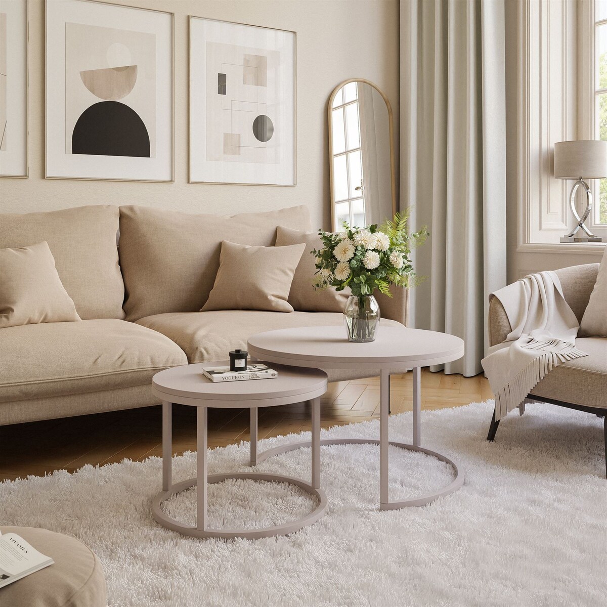 Okrągłe stoliki kawowe CIRI 2w1 kaszmir