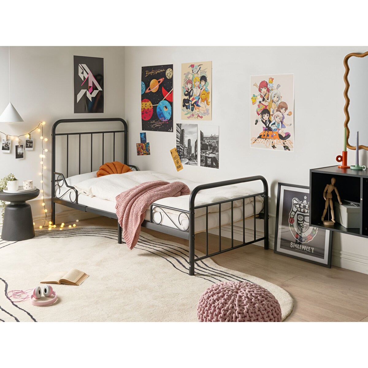 Rozsuwane łóżko dziecięce Metal ANAIS 90 x 200 cm Czarny