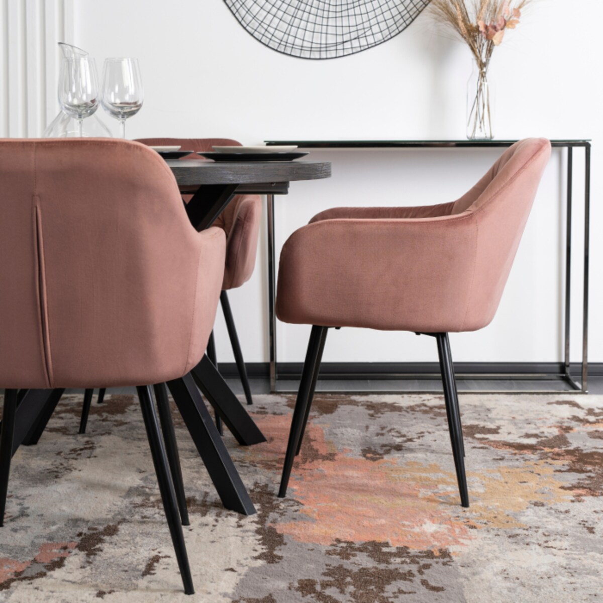 Krzesło Tapicerowane Do Jadalni Toaletki Welur Różowe VIKI