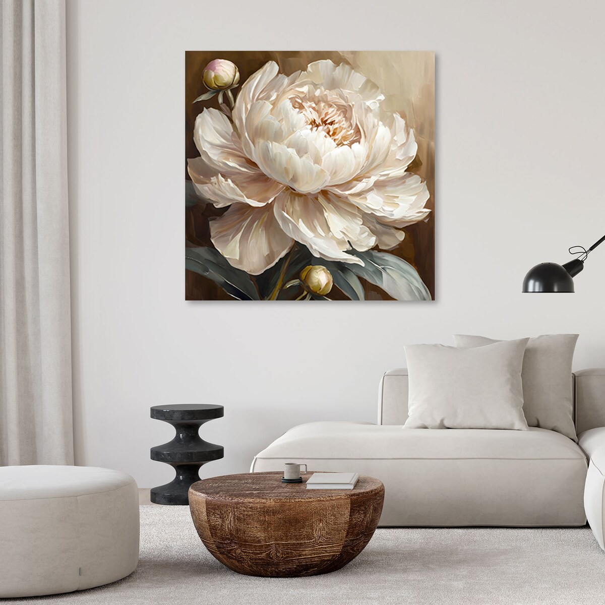 Feeby Obraz, Piwonia malowana beżowy 50x50