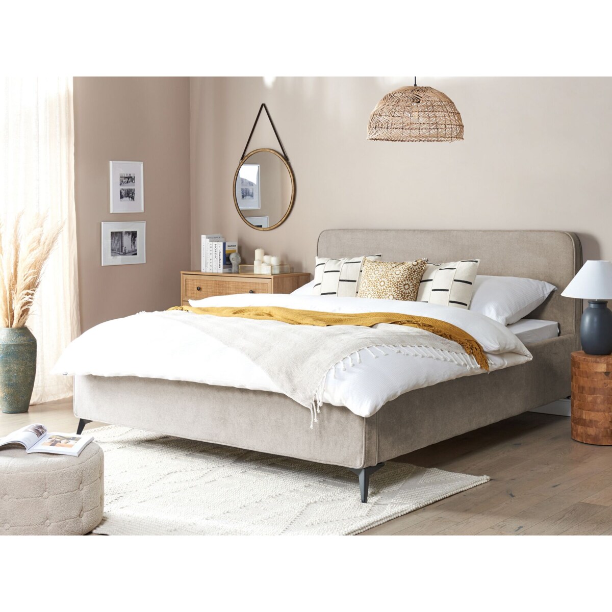 Łóżko tapicerowane 180 x 200 cm jasnoszare VALOGNES