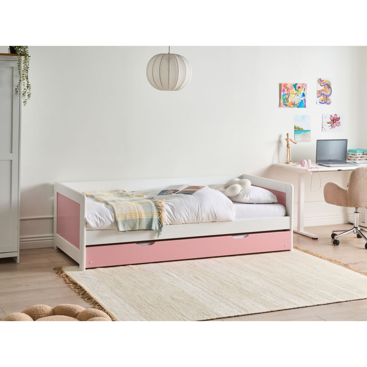 Łóżko wysuwane Drewno sosnowe GRAVELINES 90 x 200 cm Różowy