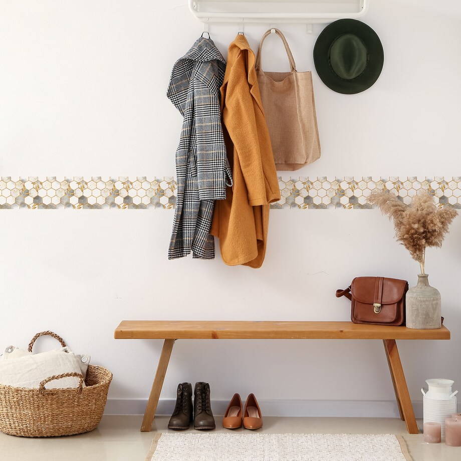 Pasek Dekoracyjny Bordiura Do Tapet Marmur Heksagony MOZAIKA Styl Glamour