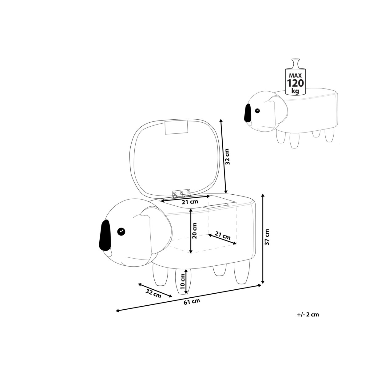 Pufa zwierzak ze schowkiem welurowa szara COALA