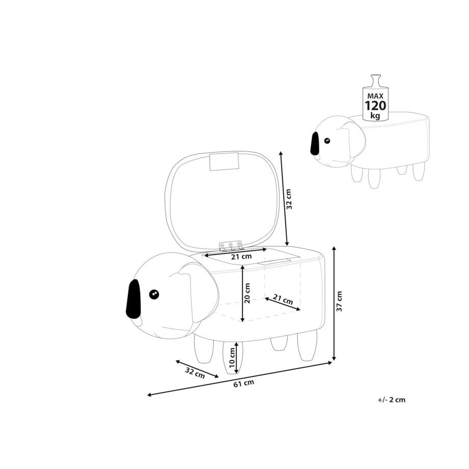 Pufa zwierzak ze schowkiem welurowa szara COALA