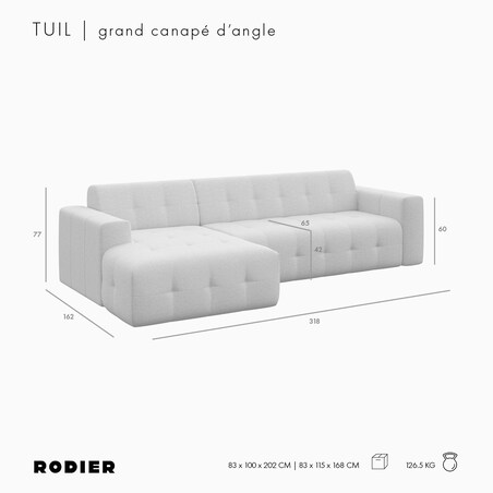 Sofa narożna lewa Tuil XL szara